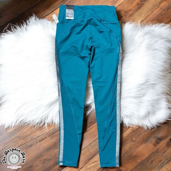 Victoria’s Secret Sport Knockout Retired Teal Glitter Stripe Leggings (Small) - Picture 3 of 5